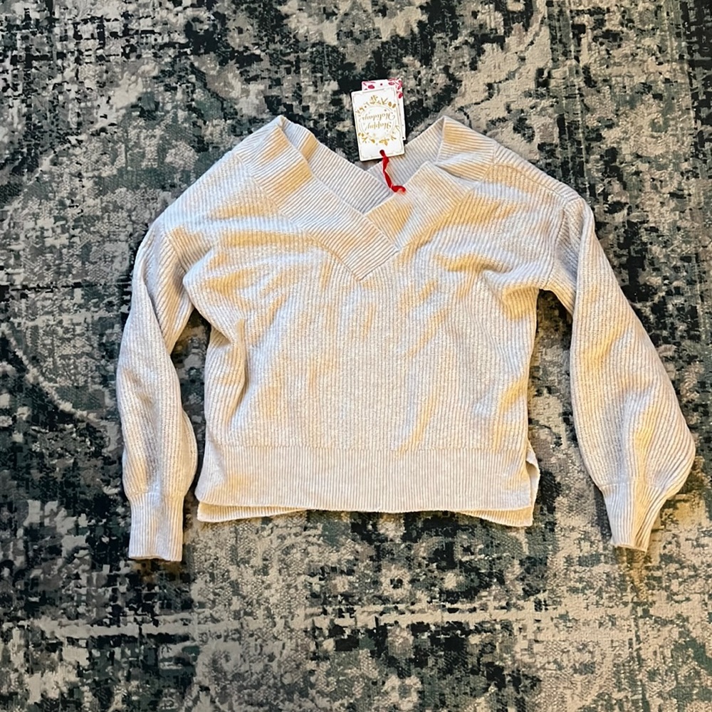 Neutral Beige Knit Sweater - off the shoulder